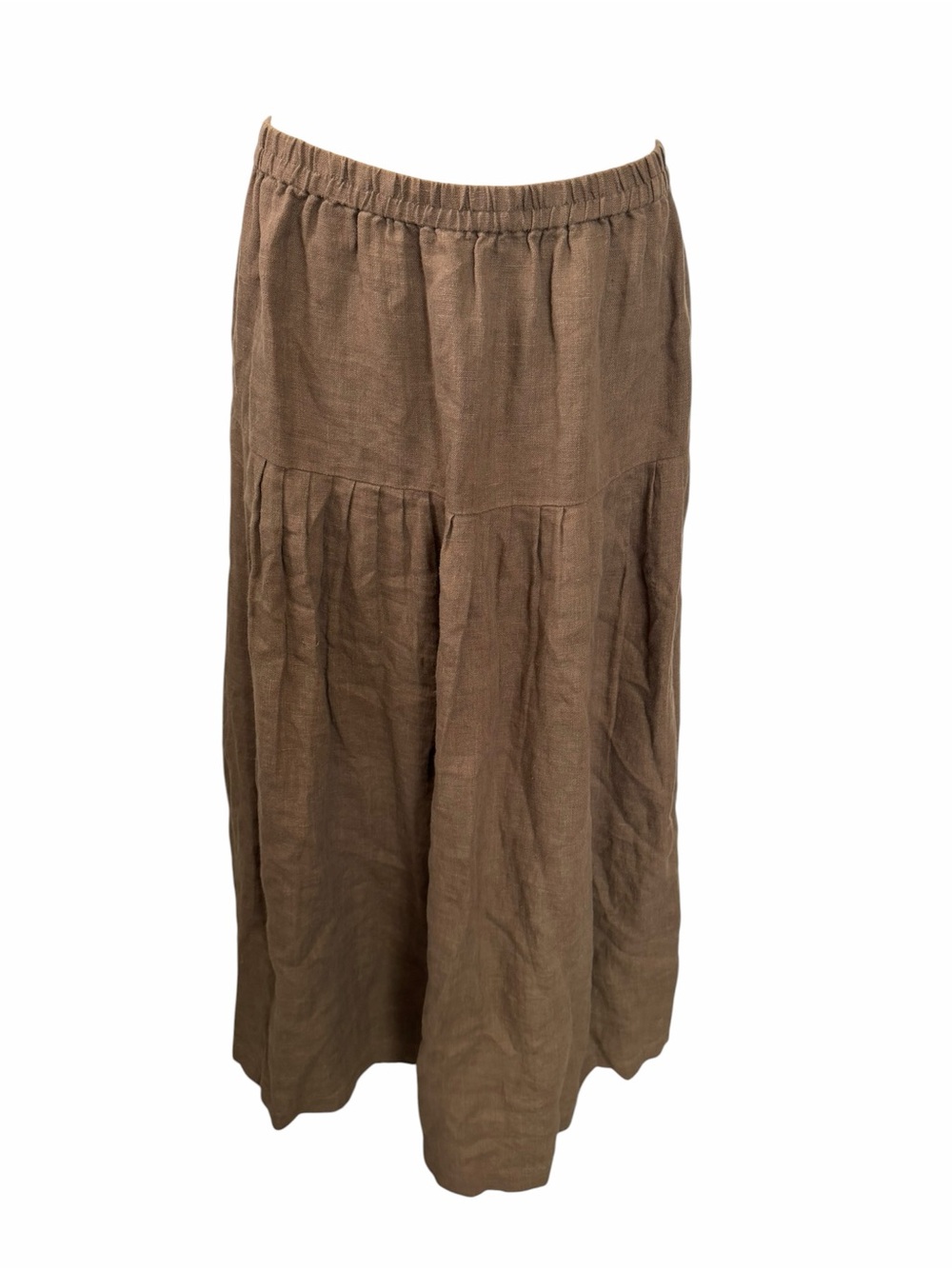 First Rite Amar 100% linen midi skirt Earth Brown elastic waistband XL - Picture 2 of 6